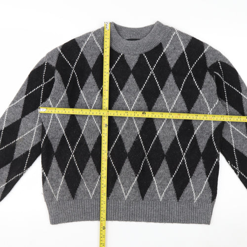 New Look Women's Grey Argyle Crew Neck Jumper Size S