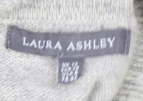 Laura Ashley Women Grey Wool Roll Neck Jumper UK 12 Beaded Embellished