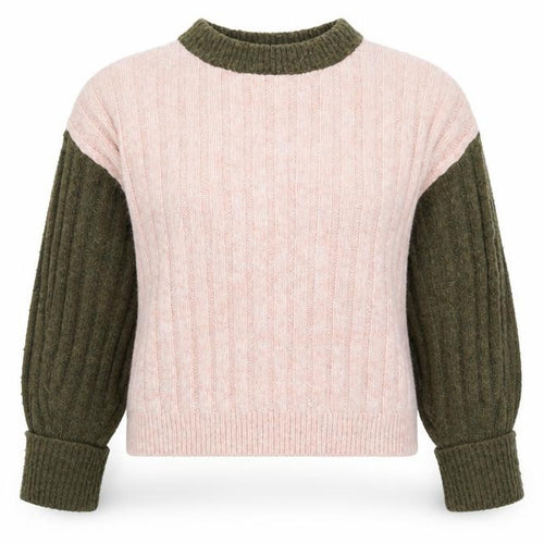 Topshop Women’s Pink & Khaki Ribbed Knit Crew Neck Jumper XS