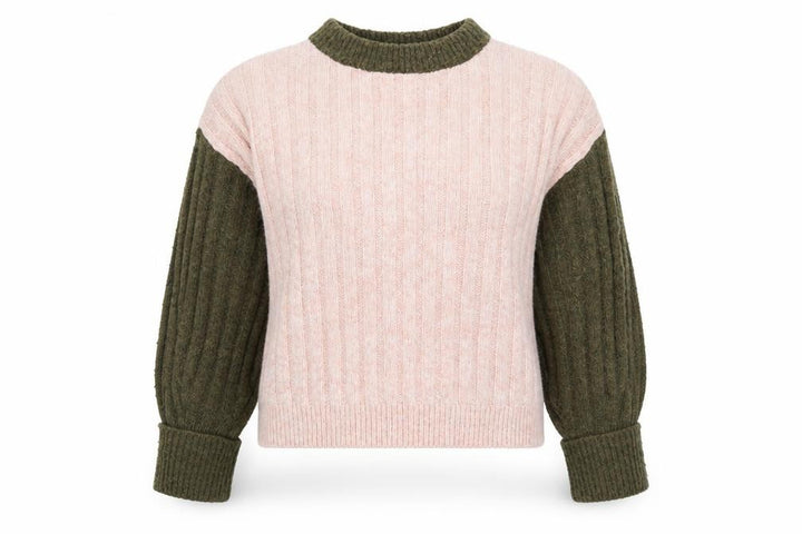 Topshop Women’s Pink & Khaki Ribbed Knit Crew Neck Jumper XS
