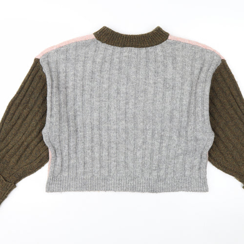 Topshop Women’s Pink & Khaki Ribbed Knit Crew Neck Jumper XS