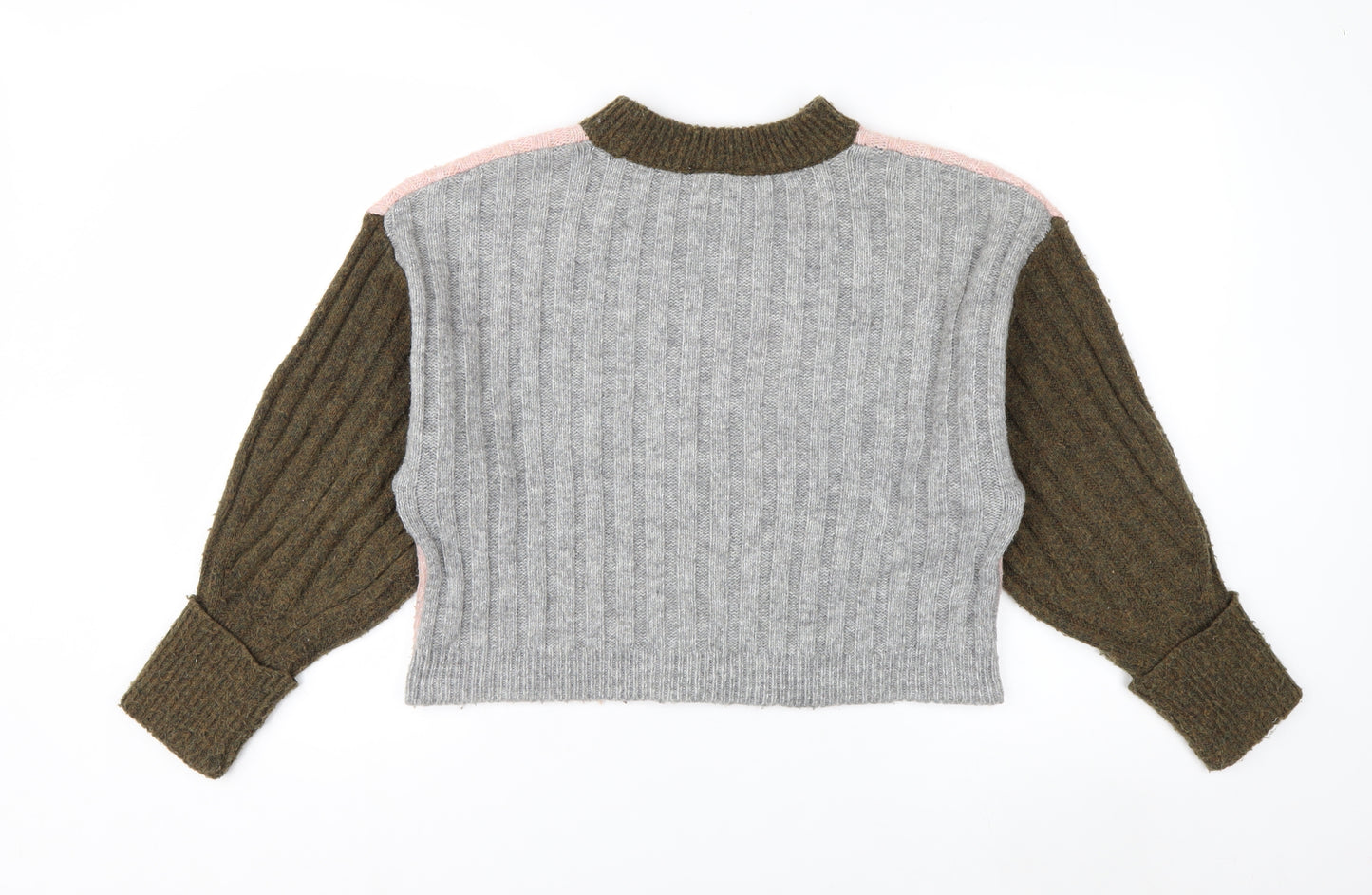 Topshop Women’s Pink & Khaki Ribbed Knit Crew Neck Jumper XS