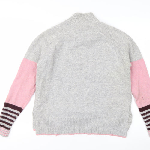 White Stuff Women Grey Pink Star Jumper UK 8 Lambswool Blend Knit