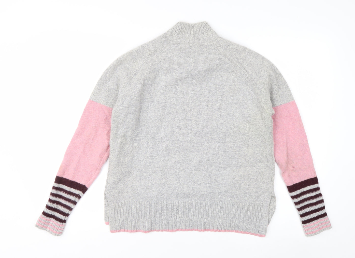 White Stuff Women Grey Pink Star Jumper UK 8 Lambswool Blend Knit