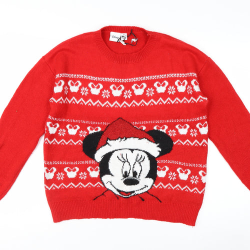 Disney Women Red Minnie Mouse Christmas Jumper XS