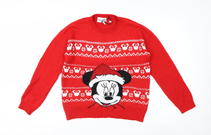 Disney Women Red Minnie Mouse Christmas Jumper XS