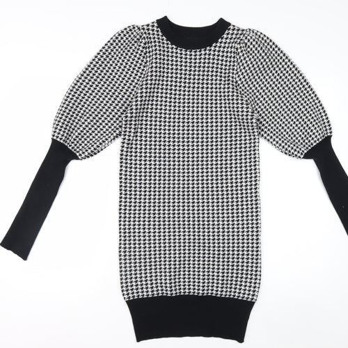 QED LDN Women’s Black Houndstooth Knit Puff Sleeve Pencil Dress M