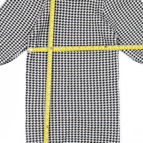 QED LDN Women’s Black Houndstooth Knit Puff Sleeve Pencil Dress M