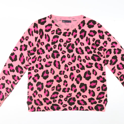 Marks and Spencer Womens Pink Leopard Print Acrylic Jumper Size 14