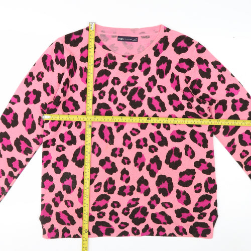 Marks and Spencer Womens Pink Leopard Print Acrylic Jumper Size 14