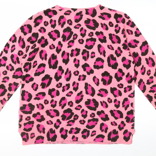 Marks and Spencer Womens Pink Leopard Print Acrylic Jumper Size 14