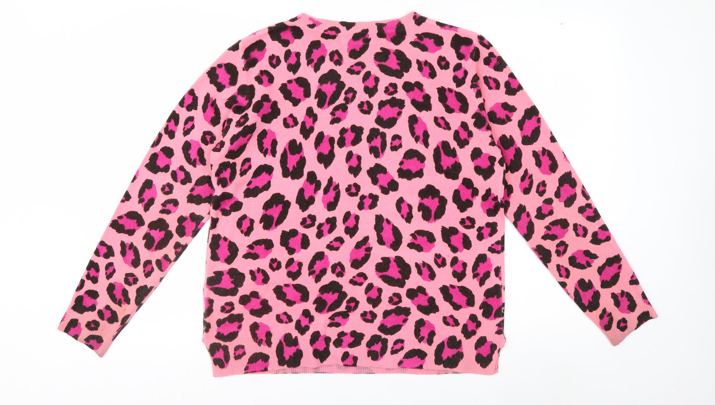 Marks and Spencer Womens Pink Leopard Print Acrylic Jumper Size 14