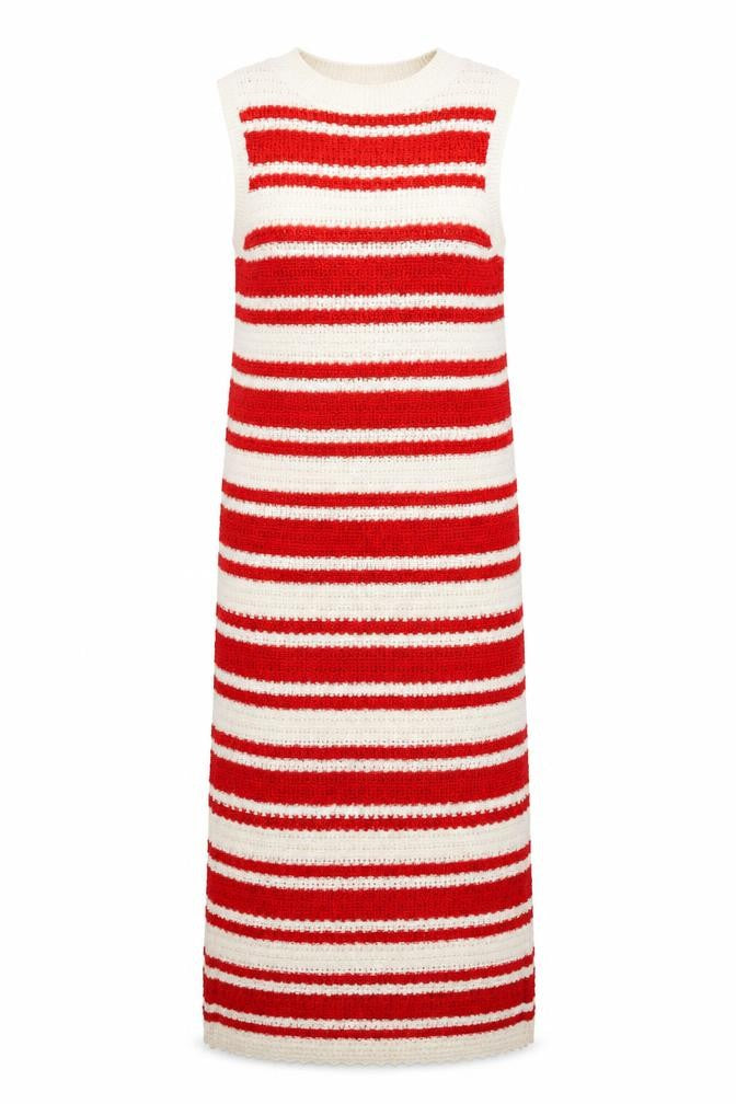Marks and Spencer Women Red White Striped Knit Midi Shift Dress S