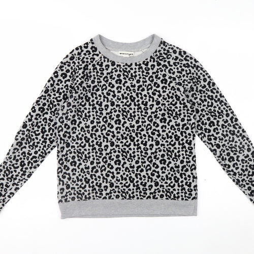 Whistles Women's Grey Leopard Print Pullover Sweatshirt XS