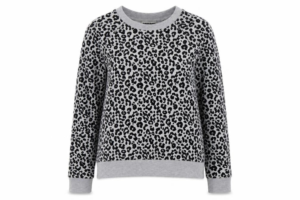 Front view of Whistles Women's Grey Leopard Print Pullover Sweatshirt XS