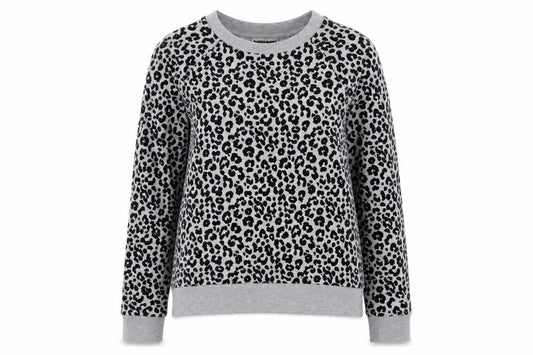 Front view of Whistles Women's Grey Leopard Print Pullover Sweatshirt XS
