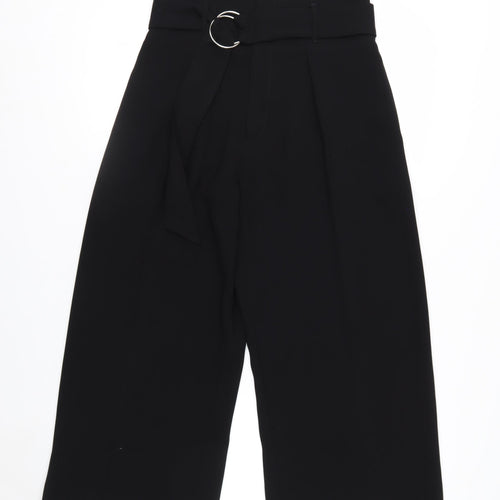 River Island Women’s Black Belted Culotte Trousers Size 8 Wide-Leg