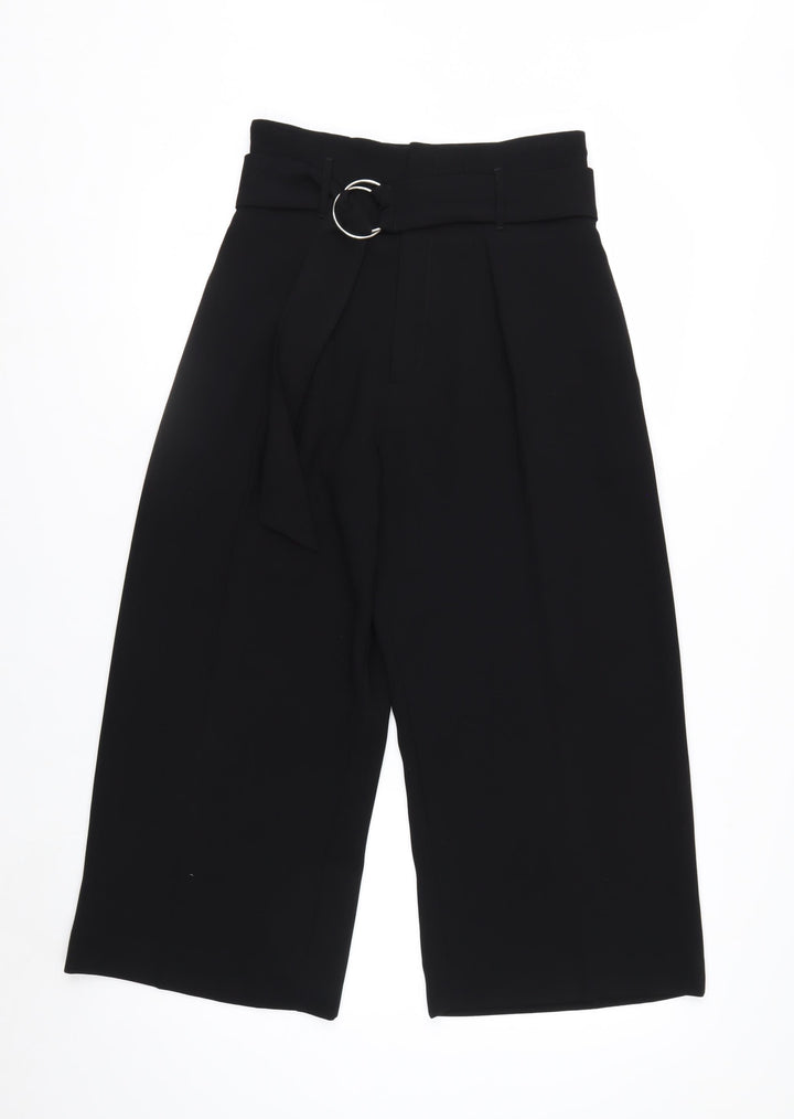 River Island Women’s Black Belted Culotte Trousers Size 8 Wide-Leg