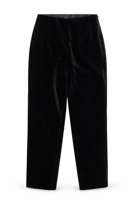 Front view of Marks & Spencer Women’s Black Velvet Petite, size UK 10, Straight Trousers