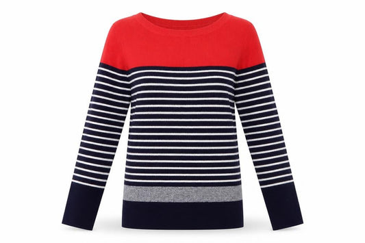 Front view of Oasis Women's Multicoloured Striped Boat Neck Knit Jumper, size S