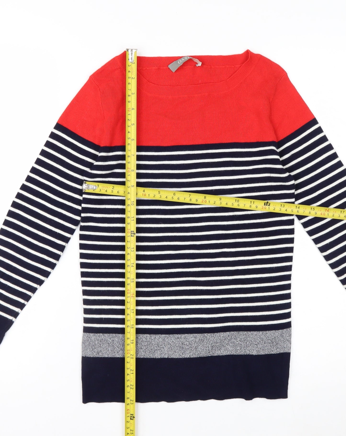 Oasis Women's Multicoloured Striped Boat Neck Knit Jumper Size S