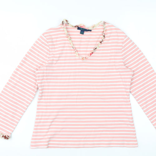 Boden Womens Pink Striped Long Sleeve V-Neck Cotton Top Size 14