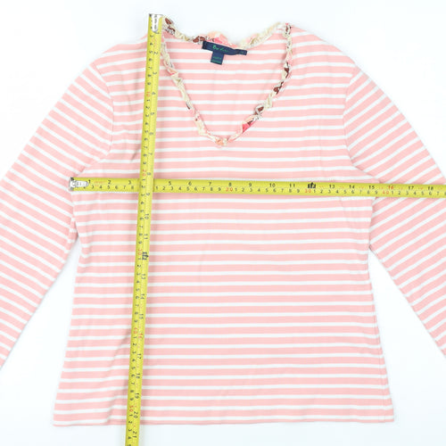 Boden Womens Pink Striped Long Sleeve V-Neck Cotton Top Size 14