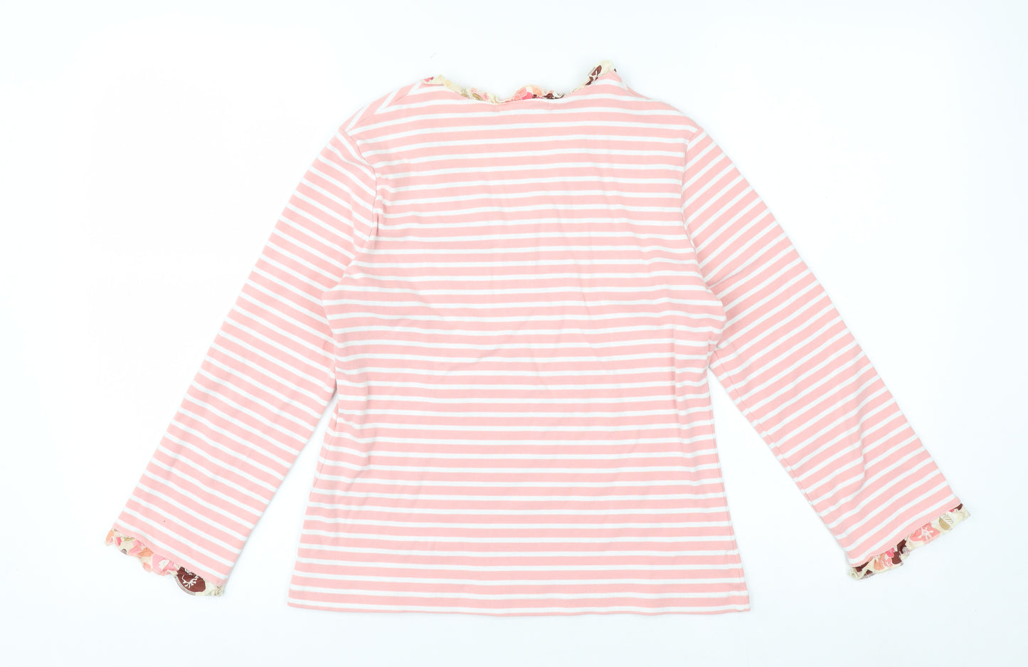 Boden Womens Pink Striped Long Sleeve V-Neck Cotton Top Size 14