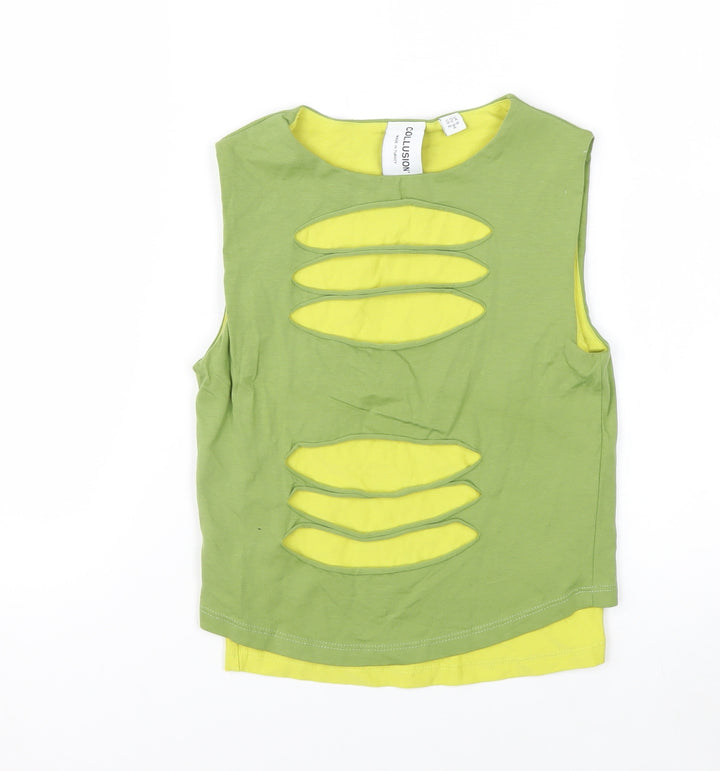 Collusion Women’s Green Cropped Cutout Tank Top Size 6