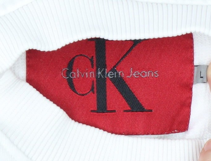 Calvin Klein Jeans Women's White Logo Sweatshirt Size L