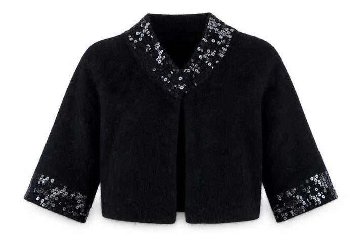 Monsoon Women's Black Sequin Angora Cardigan Size 14