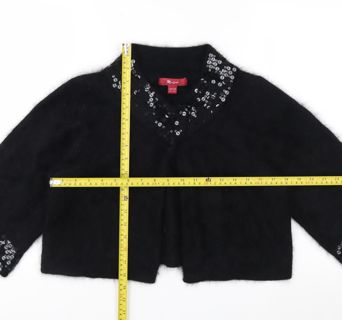 Monsoon Women's Black Sequin Angora Cardigan Size 14