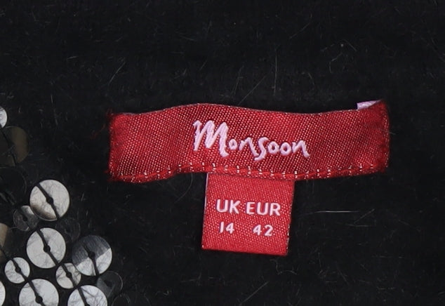 Monsoon Women's Black Sequin Angora Cardigan Size 14