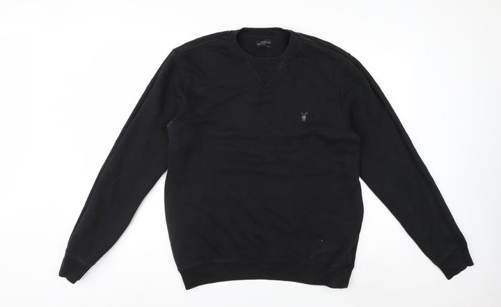 AllSaints Men's Black Cotton Crew Neck Sweatshirt Medium