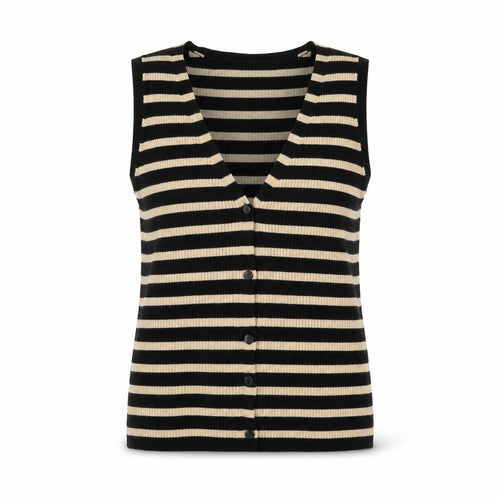 New Look Women’s Black Beige Striped Knit Vest UK 12 V-Neck