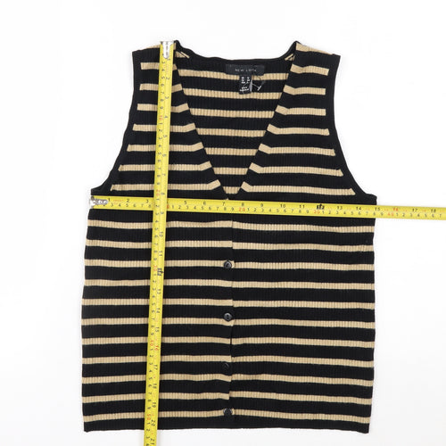 New Look Women’s Black Beige Striped Knit Vest UK 12 V-Neck