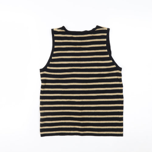 New Look Women’s Black Beige Striped Knit Vest UK 12 V-Neck