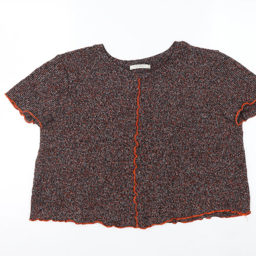 Zara Trafaluc Women's Multicoloured Cropped Knit T-Shirt Size 10