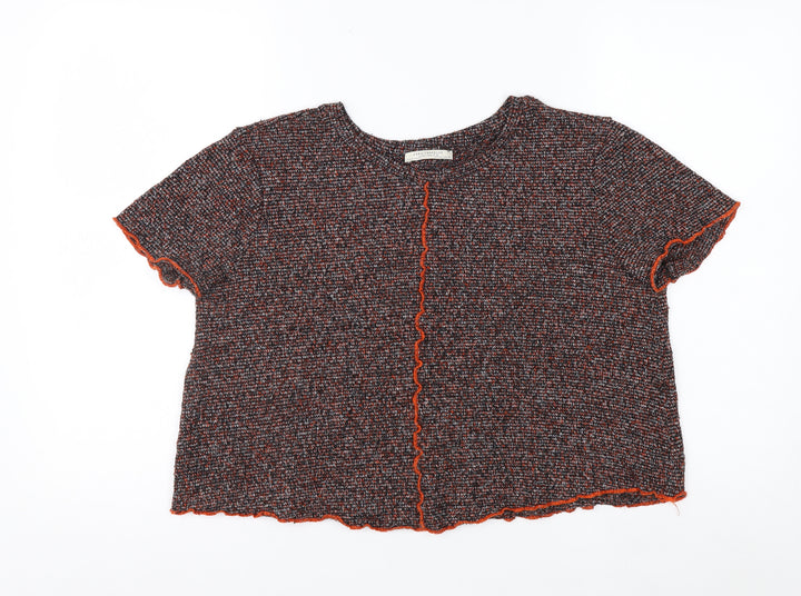 Zara Trafaluc Women's Multicoloured Cropped Knit T-Shirt Size 10