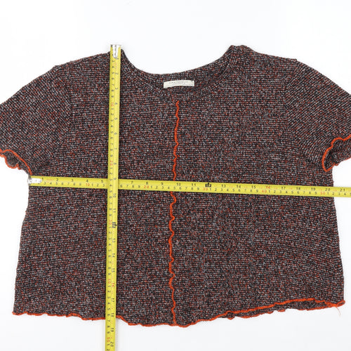 Zara Trafaluc Women's Multicoloured Cropped Knit T-Shirt Size 10