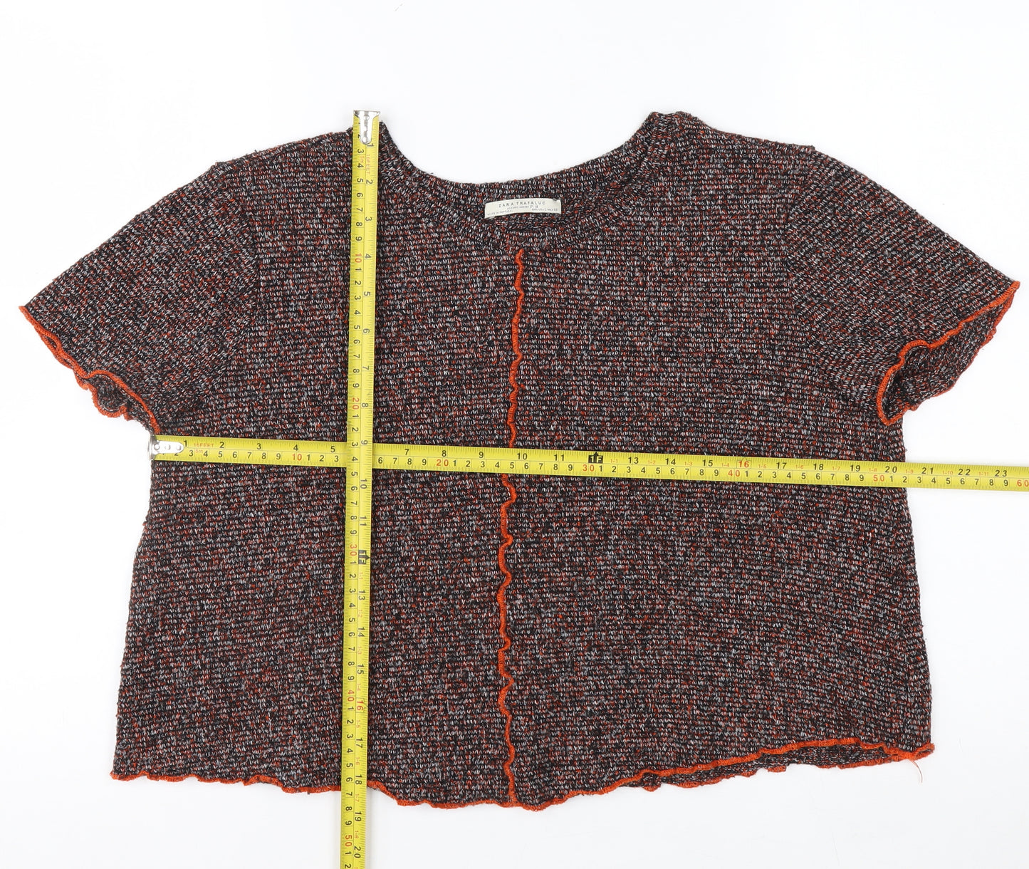 Zara Trafaluc Women's Multicoloured Cropped Knit T-Shirt Size 10