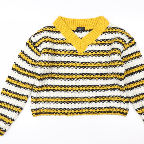 Topshop Women's Multicoloured Striped V-Neck Chunky Knit Jumper Size 10