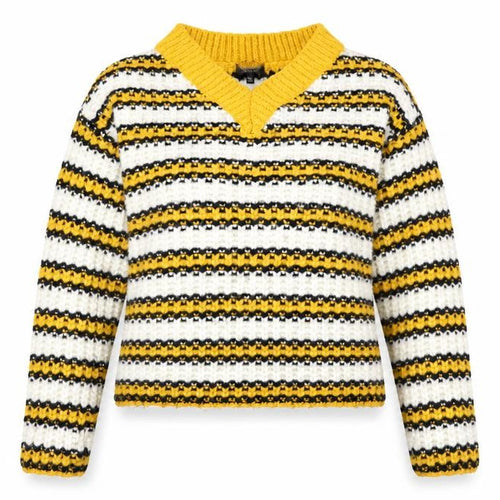 Topshop Women's Multicoloured Striped V-Neck Chunky Knit Jumper Size 10