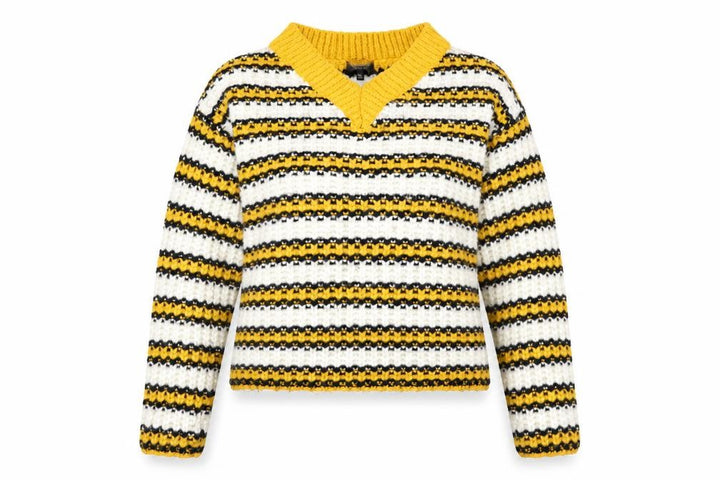 Topshop Women's Multicoloured Striped V-Neck Chunky Knit Jumper Size 10