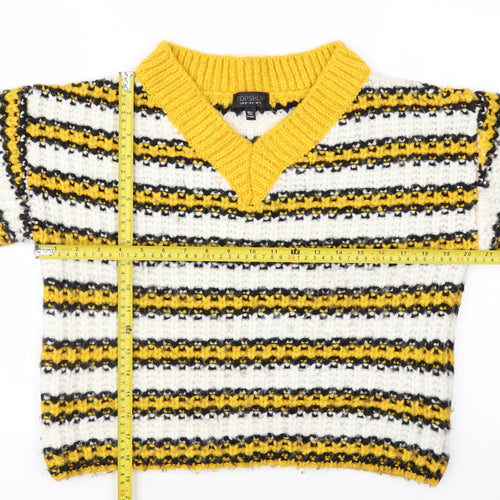 Topshop Women's Multicoloured Striped V-Neck Chunky Knit Jumper Size 10