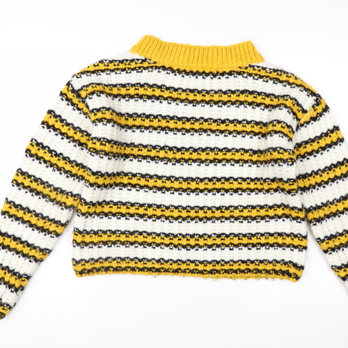 Topshop Women's Multicoloured Striped V-Neck Chunky Knit Jumper Size 10