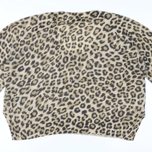 Whistles Women Beige Leopard Print Linen V-Neck Jumper Size S