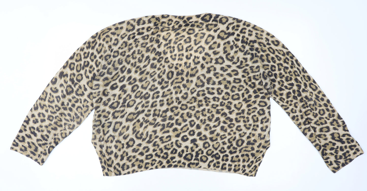 Whistles Women Beige Leopard Print Linen V-Neck Jumper Size S