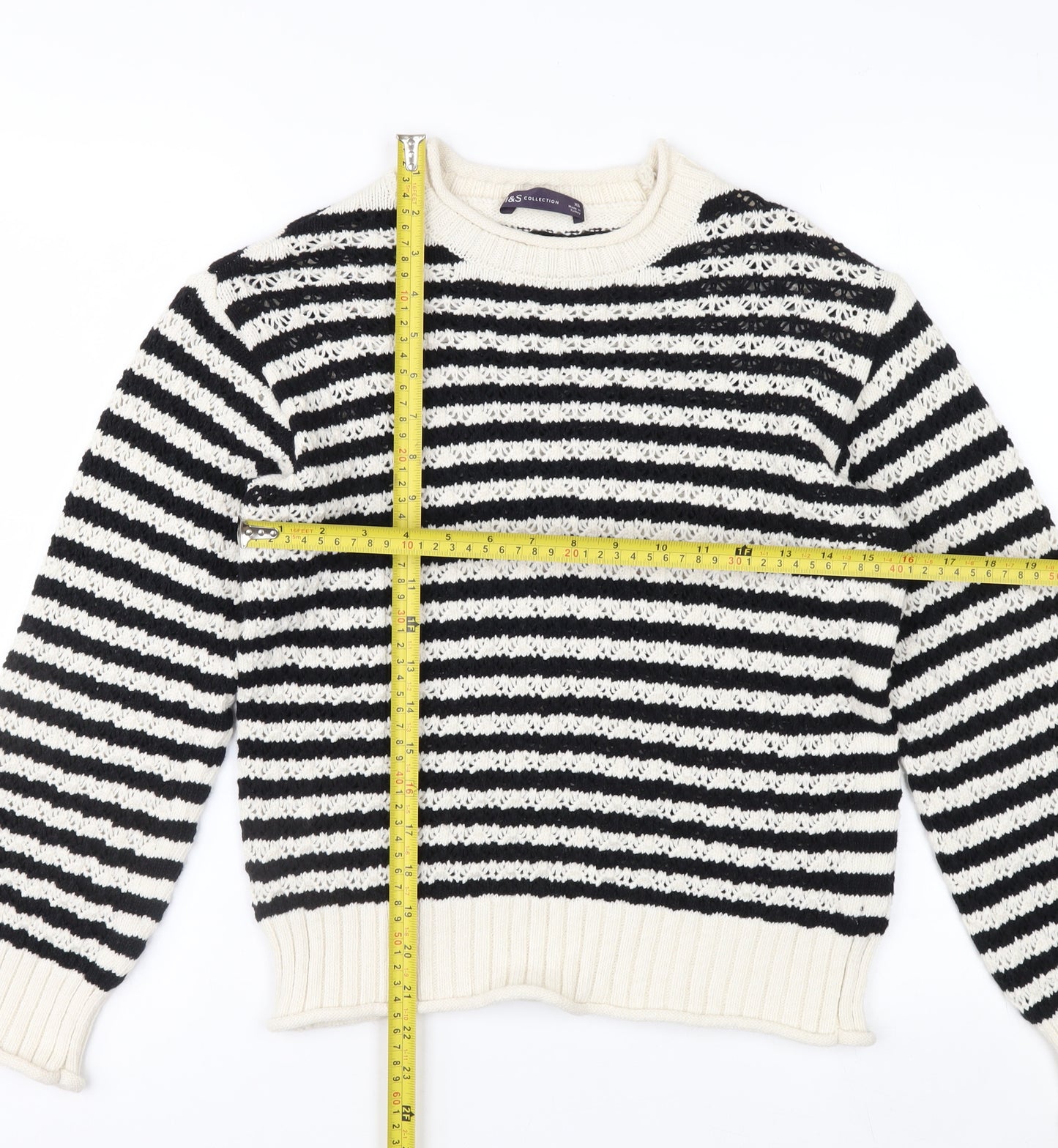 Marks and Spencer Womens Black White Striped Knit Jumper XS