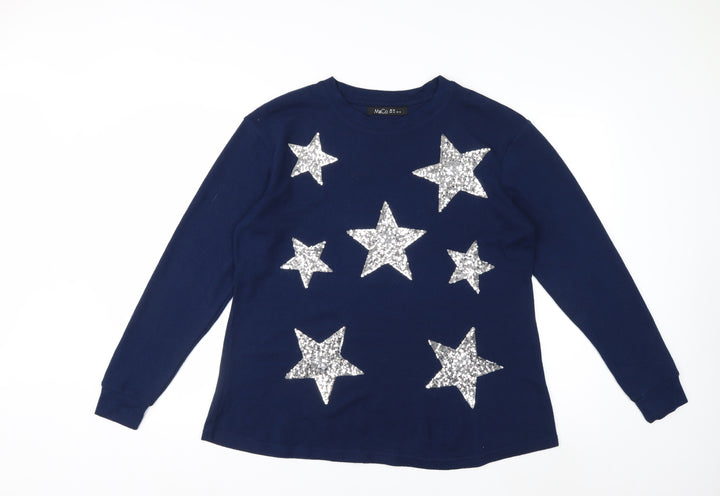 M&Co Women’s Blue Sequin Star Jumper UK 16 Long Sleeve Pullover